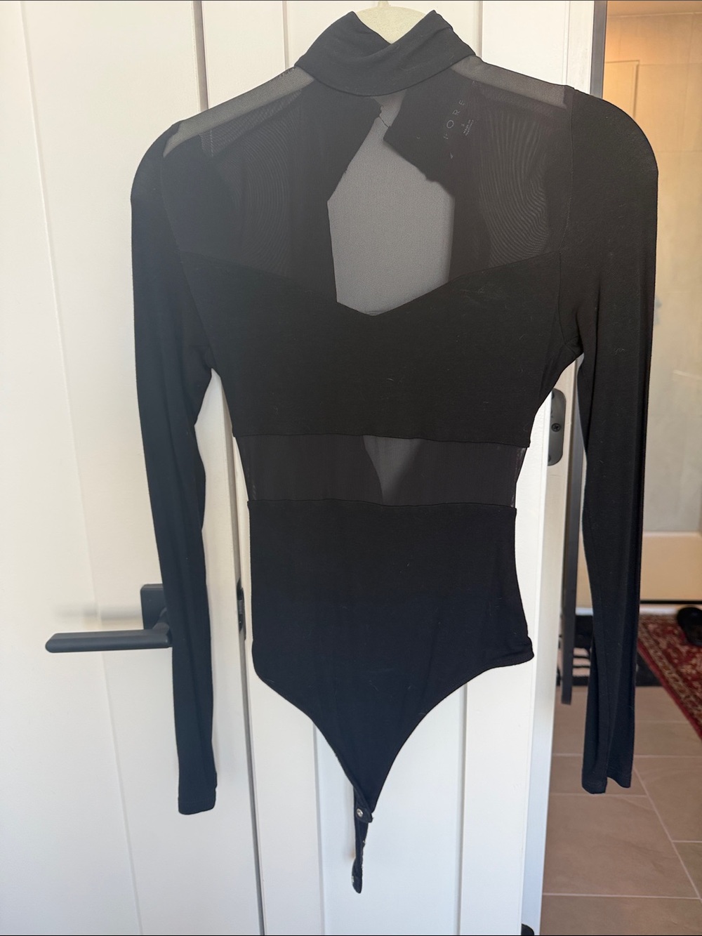 Boutique Black Long Sleeve Sheer Panel Bodysuit